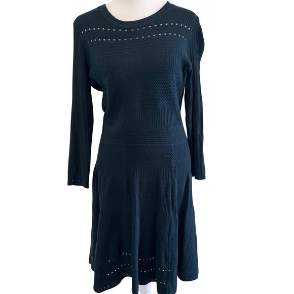 Eliza J Knit Dress SZL Midi Fit & Flare Sweater Dark Green Zip Back - Picture 1 of 11